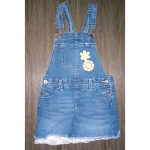 Wonder Nation Girls Overall Denim Blue Floral Stretch Pockets Size 4T Classic